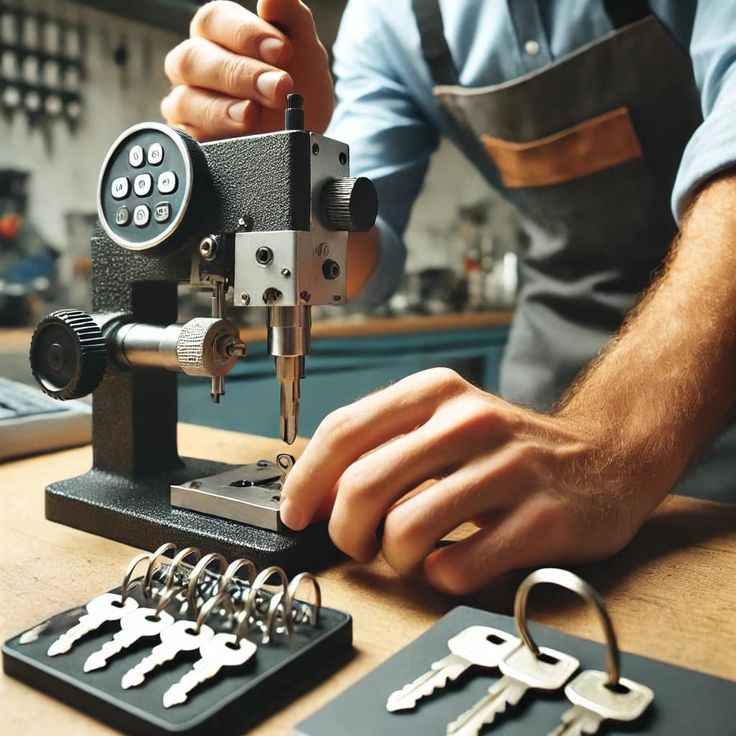 Locksmith cutting a household key